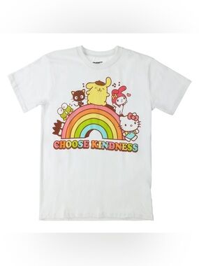 Hello Kitty Choose Kindness T-Shirt Rainbow Pride Short Sleeve White Graphic Tee